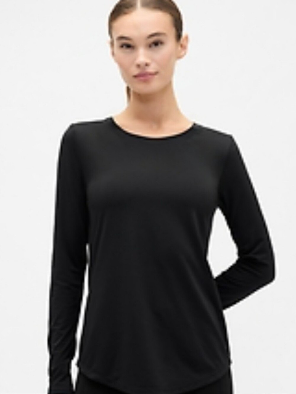 GapFit Brushed Tech Jersey Long-Sleeve Crewneck Top Black, Size S
